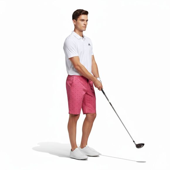 Adidas Men Golf Shorts Size 34 Maroon w/Navy Tree Pattern Flat Front Performance - Picture 2 of 8